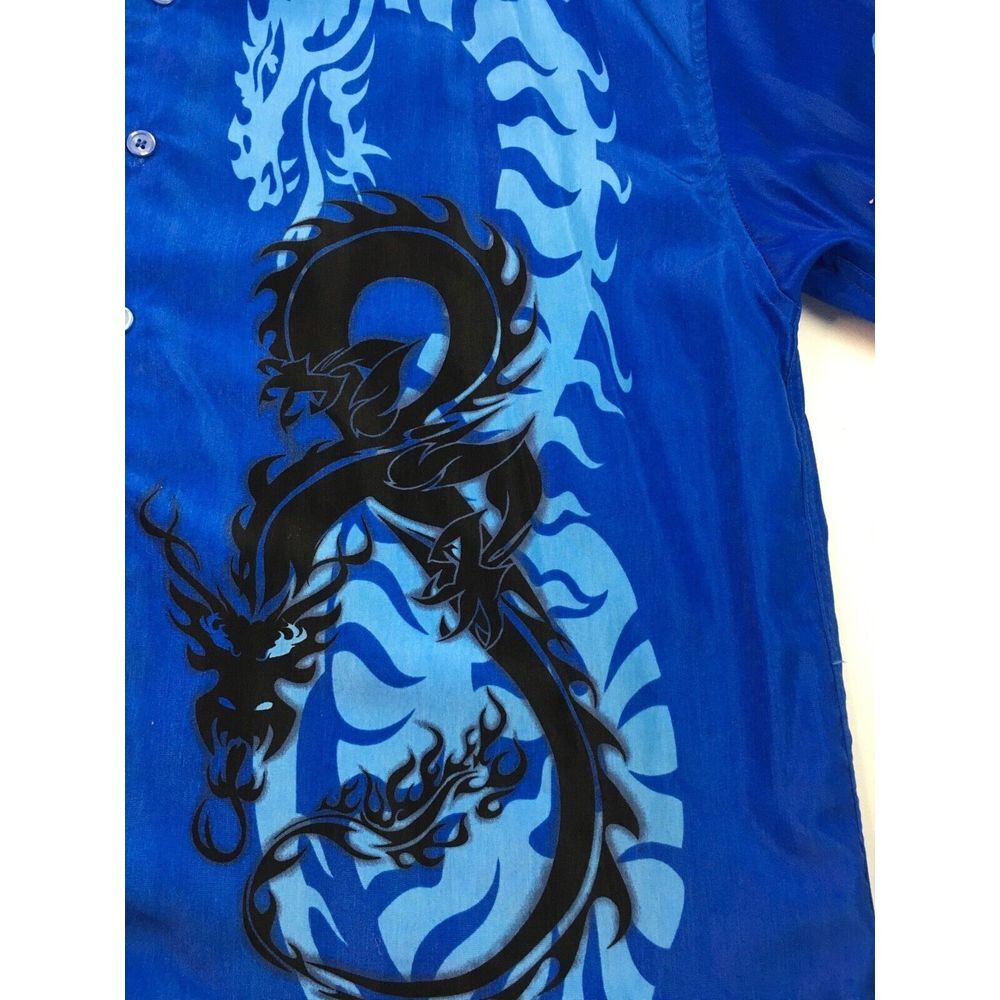 City Impact Men's Shirt Size XL Blue Dragon Print Button-Up Shirt - Picture 3 of 8